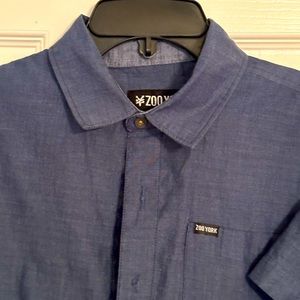 Men’s Zoo York Button Front Short Sleeve Shirt Great Condition Navy Blue Small